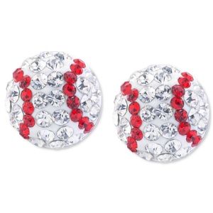Crystal Baseball Stud Earrings in Sterling Silver